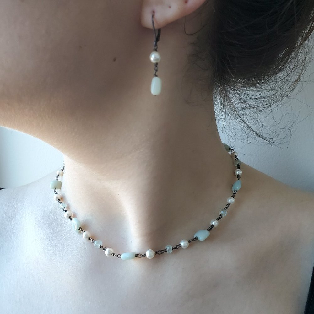 Swarovski pearl and jade bead necklace & earrings